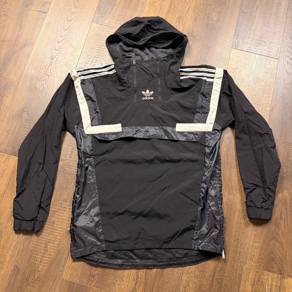 Adidas Originals Men's Small Black Double Zip Hooded Anorak Windbreaker